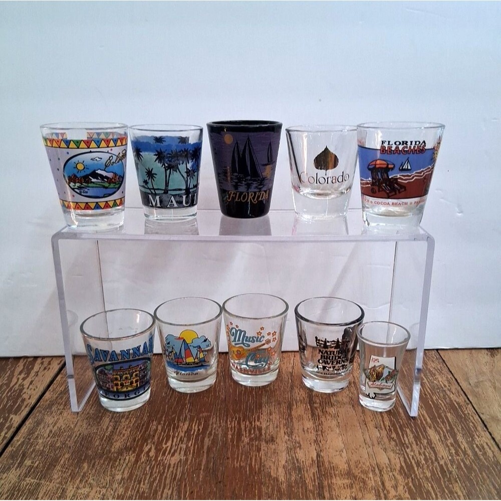 Lot of 10 Vintage Souvenir Shot Glasses City Travel Nashville NYC Colorado Vegas
